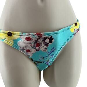 Triangl Cheeky Bikini Bottom Small Turquoise Blue Floral Neoprene Small